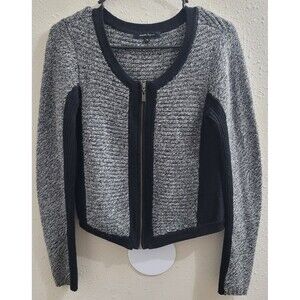 Nanette Lepore Black And Gray Knit Full Zip Sweater Jacket In XS